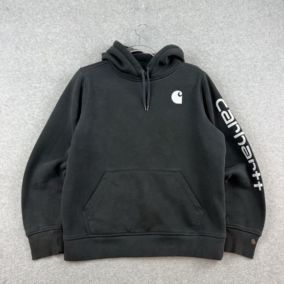 Carhartt Tops - Carhartt Hoodie Sweatshirt Womens Medium Black Relaxed Fit Workwear Spellout